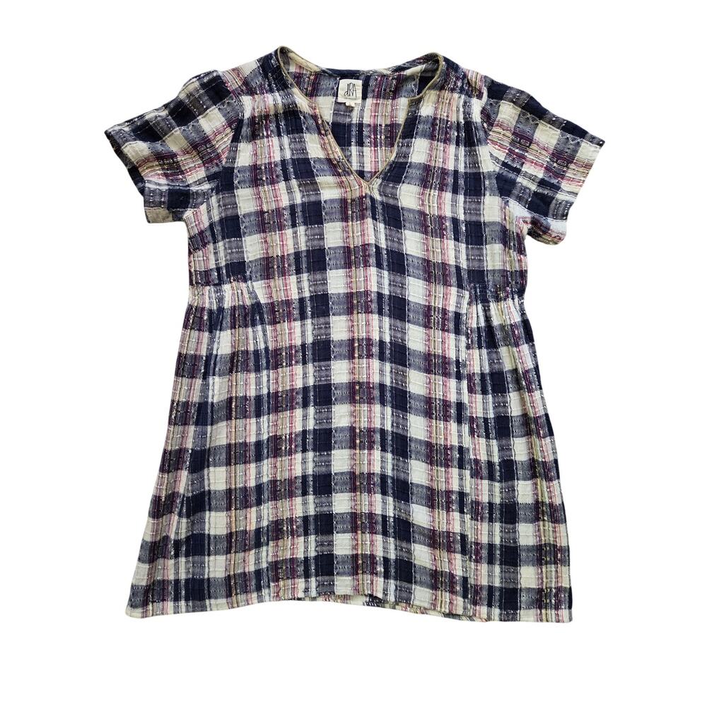 dRa Anthropologie Plaid Woven Shirt Shift Dress Tunic Size Boho Festival Unique